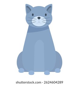 Cartoon illustration of a grey cat sitting calmly looking forward