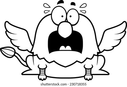 A cartoon illustration of a griffin looking scared.