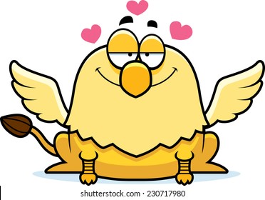 A cartoon illustration of a griffin in love.