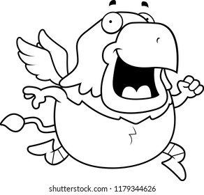 A cartoon illustration of a griffin running and smiling.