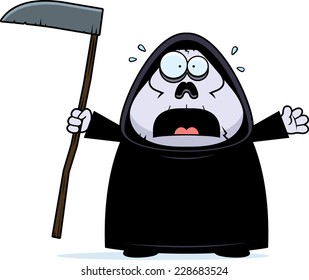 A cartoon illustration of a grim reaper looking scared.