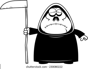 A cartoon illustration of a grim reaper looking sad.