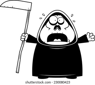 A cartoon illustration of a grim reaper looking scared.