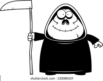 A cartoon illustration of a grim reaper smiling.
