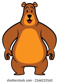 Cartoon illustration of Grizzly Bear standing and smiles, best for sticker, mascot, logo, and decoration with wildlife themes