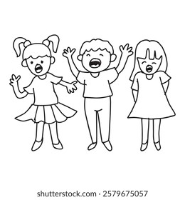 Cartoon illustration of a group of children having fun and laughing.