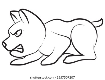 A cartoon illustration of a growling dog. Illustration in black and white and vector format. 