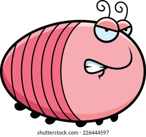 A cartoon illustration of a grub with an angry expression.