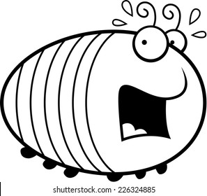 A cartoon illustration of a grub looking scared.