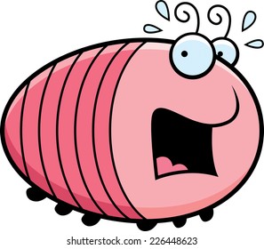 A cartoon illustration of a grub looking scared.