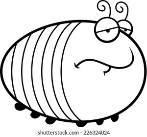 A cartoon illustration of a grub with a sad expression.