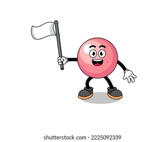 Cartoon Illustration of gum ball holding a white flag , character design