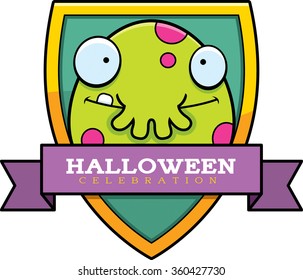 A cartoon illustration of a Halloween graphic with a monster.