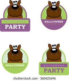 A cartoon illustration of a Halloween graphic with a werewolf.