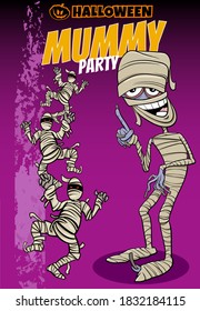Cartoon Illustration of Halloween Holiday Mummy Party Poster or Invitation Design