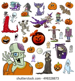 Cartoon Illustration of Halloween Holiday Themes and Design Elements Set