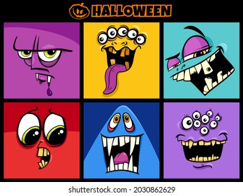 Cartoon illustration of Halloween scary monsters characters set