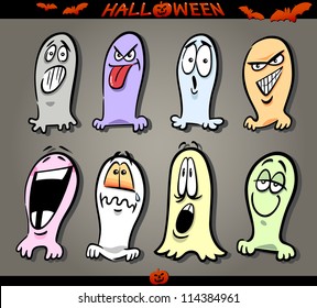 Cartoon Illustration of Halloween Themes, Ghosts Emotions Funny Set