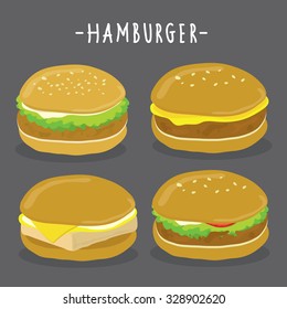 Cartoon Illustration Of Hamburger Characters. Vector Collection Set