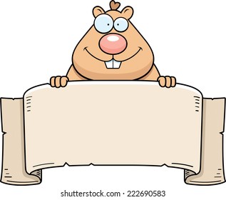 A cartoon illustration of a hamster with a banner.