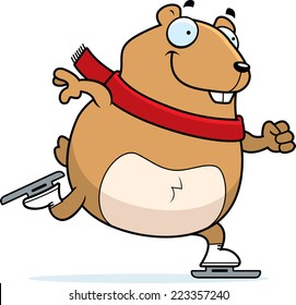 A cartoon illustration of a hamster ice skating.