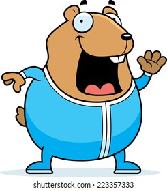 A cartoon illustration of a hamster in pajamas.