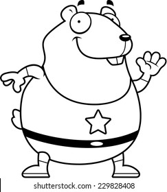 A cartoon illustration of a hamster in a superhero costume.