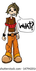 cartoon illustration of a hand drawn weird emo kid with speech bubble
