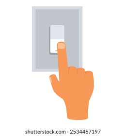 Cartoon illustration of a hand pressing a light switch with its index finger