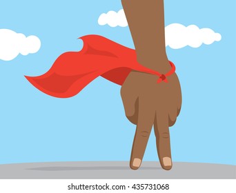 Cartoon illustration of hand super hero with cape 