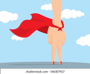 Cartoon Illustration Of Hand Super Hero Woman Using Her Imagination