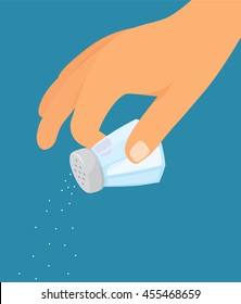 Cartoon illustration of hand using salt shaker