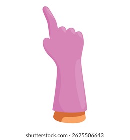 Cartoon illustration of a hand wearing a pink rubber glove pointing up with its index finger