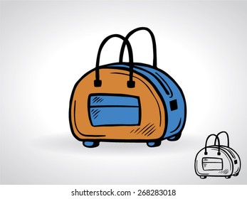 Cartoon illustration of handbag with a black outline isolated on white