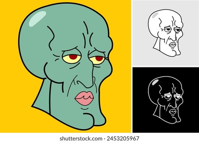 cartoon illustration of a handsome, lazy squid