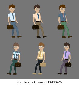 cartoon illustration of a handsome young businessman in various poses