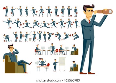 cartoon illustration of a handsome young businessman in various poses vector art