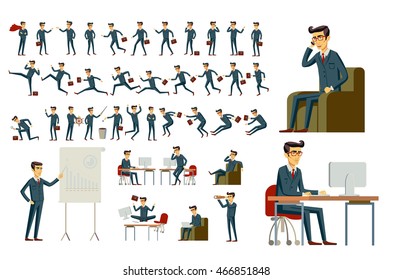 cartoon illustration of a handsome young businessman in various poses vector art