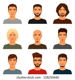 cartoon illustration of a handsome young man with various hair style and beard, suitable as avatar