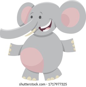 Cartoon Illustration of Happy African Elephant Wild Animal Comic Character