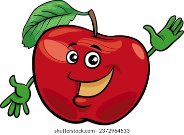 Cartoon illustration of happy apple fruit comic character