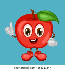 Cartoon Illustration of a Happy Apple Pointing Up With Finger