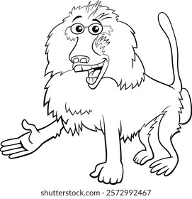 Cartoon illustration of happy baboon monkey wild animal character coloring page