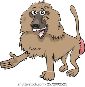 Cartoon illustration of happy baboon monkey wild animal character