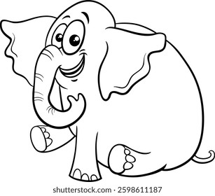 Cartoon illustration of happy baby elephant comic animal character coloring page