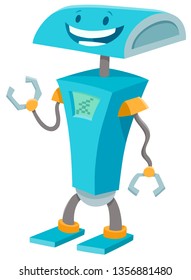 Cartoon Illustration of Happy Blue Robot Fantasy or Science Fiction Character