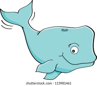 Cartoon illustration of a happy blue whale