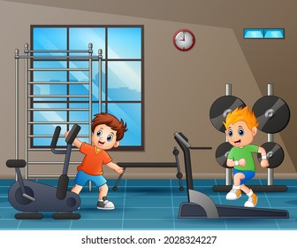 Cartoon Illustration Happy Boys Gym Stock Vector (Royalty Free ...