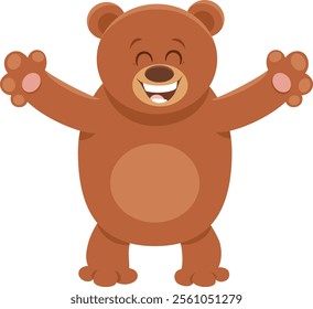 Cartoon illustration of happy brown bear wild animal character