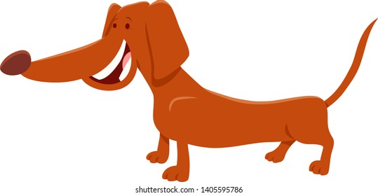 Cartoon Illustration of Happy Brown Dachshund Dog Animal Character